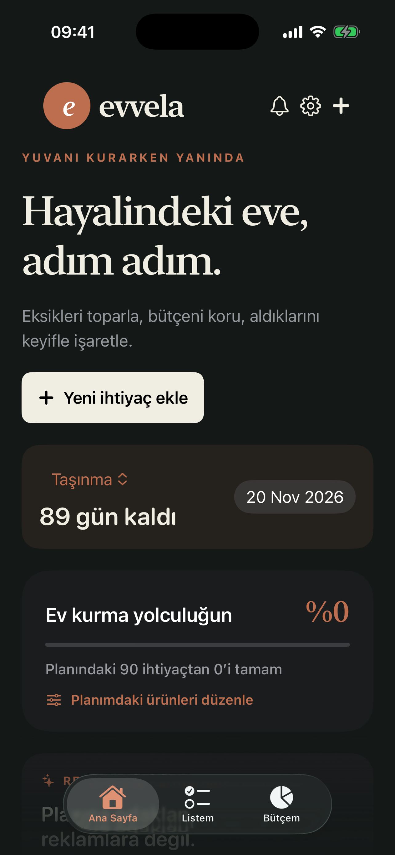 Evvela app screen 1